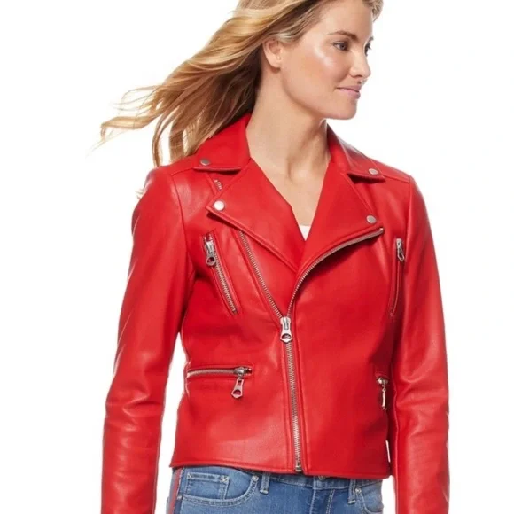 Vibrant Red Leather Jacket for Women - Picture 12 of 13